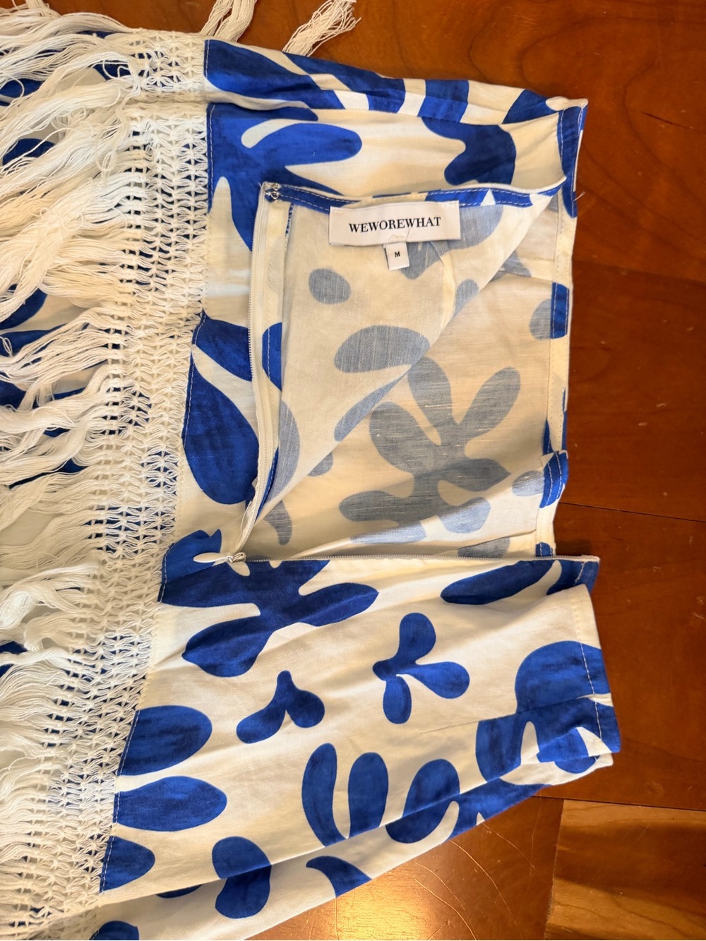 WeWoreWhat Blue & White Printed Fringe Skort